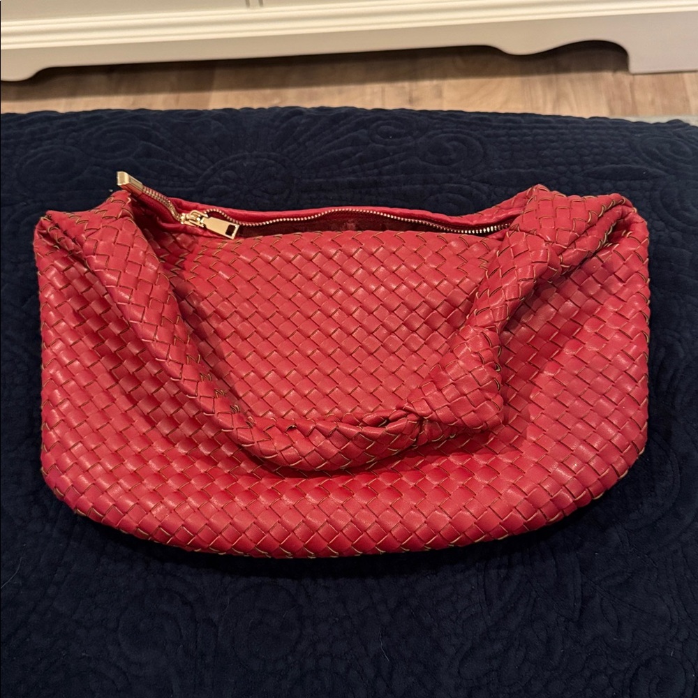 Anthropologie Red Woven Hobo Bag